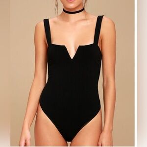 Free People Pippa Black Sleeveless Bodysuit small stretch woven fabric